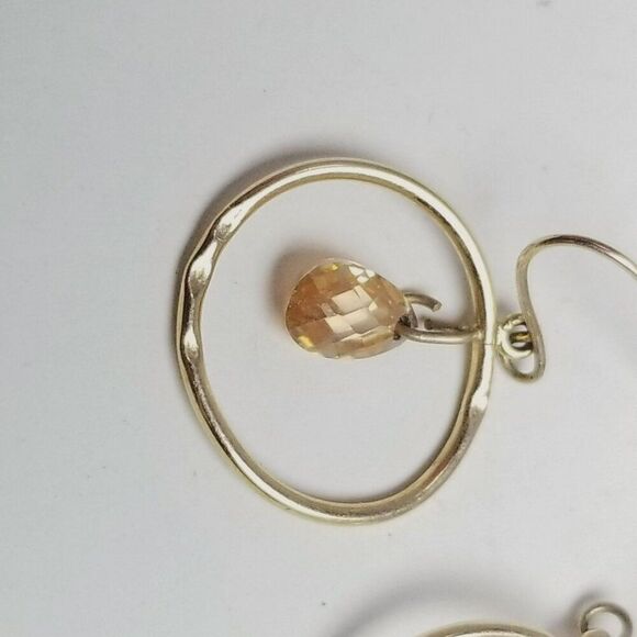 10k Yellow Gold Earrings, Dangle Hoops with Faced Beads, 0.8 Grams AS IS - Picture 7 of 8